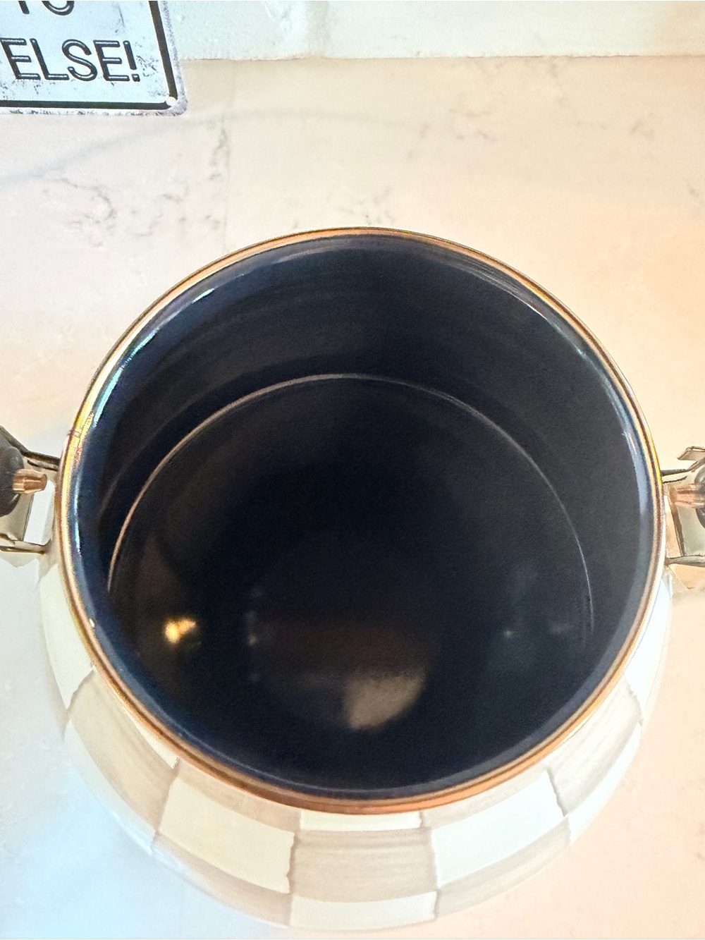 Classic Checkered Ceramic Teapot with Wood Handle - Mocha Check - Picture 5 of 5